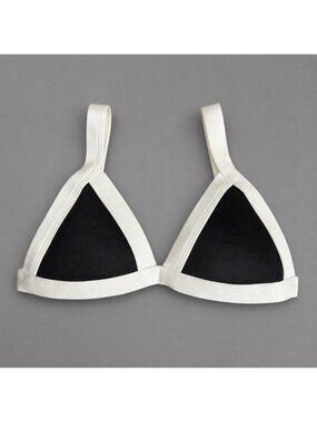 NWT ONE ONE Womens S Black/White Kameron Triangle Bikini Swimsuit Top OneOne